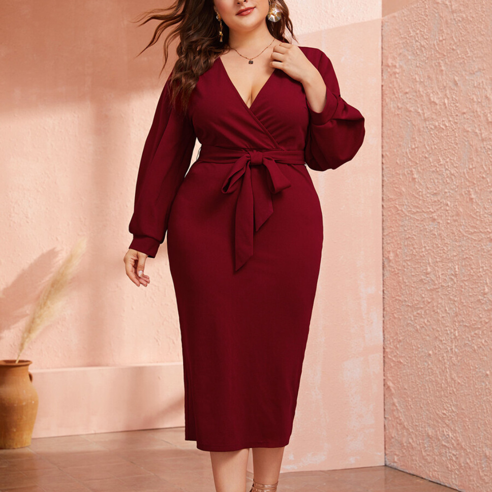Plus Size Burgundy Midi Dress - Picture 5 of 6